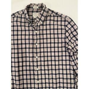 Men’s J Crew Long Sleeve Button Up Plaid Shirt Size Medium Black, Tan & Red